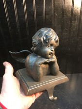 Vintage Solid Brass Angel Shelf Stocking Holder Book End  6.5IN X 5IN X 6IN Wing