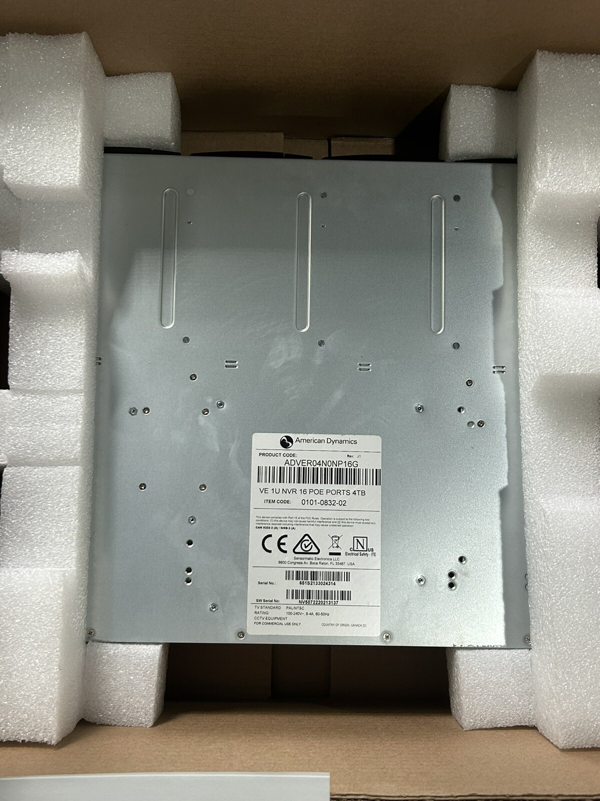 AMERICAN DYNAMICS ADVER04N0NP16G VE 1U NVR 16 POR PORTS NO HDD 0101-0832-02