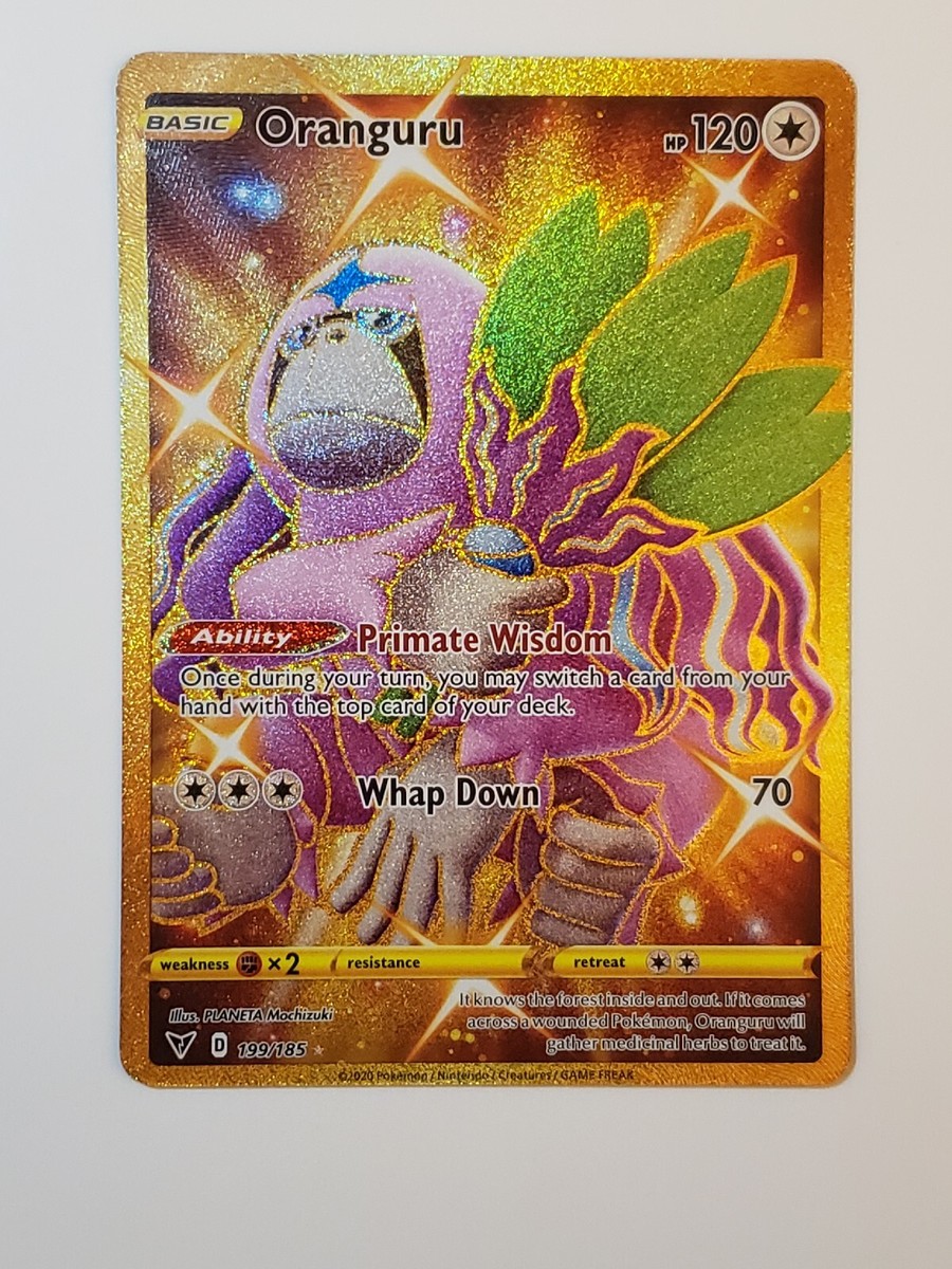 gold oranguru pokemon card Gouroutan 199/185 Secret - Ultraboost X Sword and Shield 4 Voltage Bright Shiny Vault Singles Oranguru 199/185 Secret Rare -