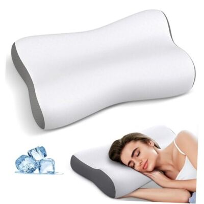 Cervical Neck Pillow Memory Foam Pillows for Neck Pain Relief, White&grey