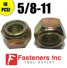 (Qty 10) 5/8-11 Grade 8 Nylon Insert Lock Nuts Nylock Yellow Zinc Plated
