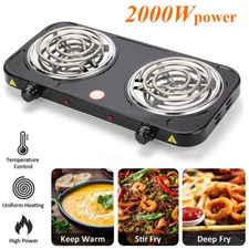 2000W Portable Kitchen Electric Double Burner Hot Plate Cooktop Cooking Stove