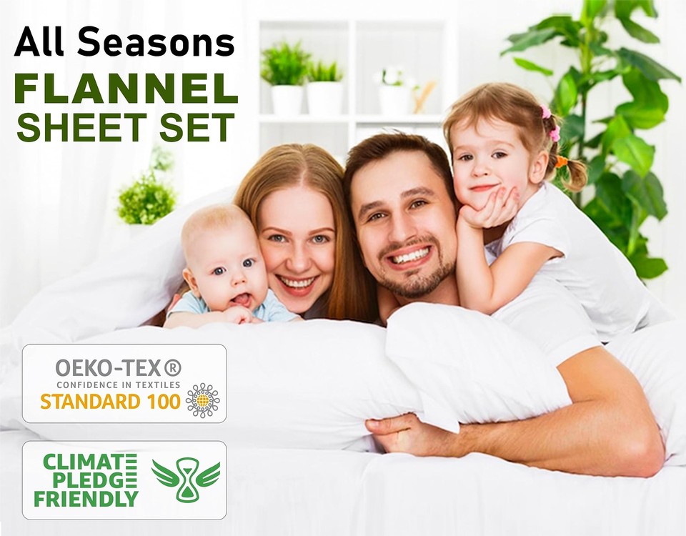 RUVANTI Flannel Sheets Queen Size 100 Cotton Double Brushed Bed