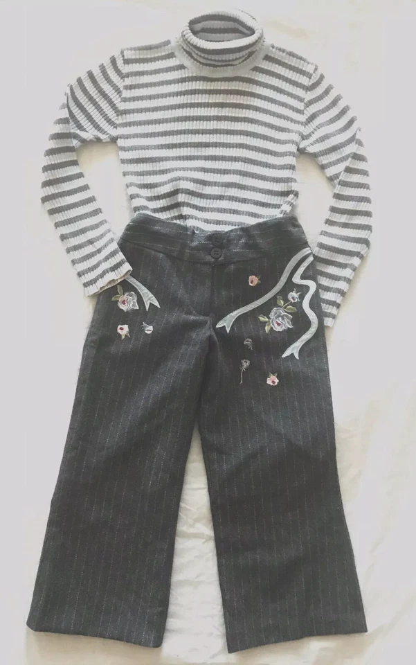 Niñas Mezcla de Lana Pantalones Falda Algodón Suéter Top Conjunto 4 piezas Gris talla 4T 5T Foto 2 de 4