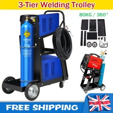 3-Tier Trolley Welding Cart With Chains MIG TIG Welder 80KG Load Grey