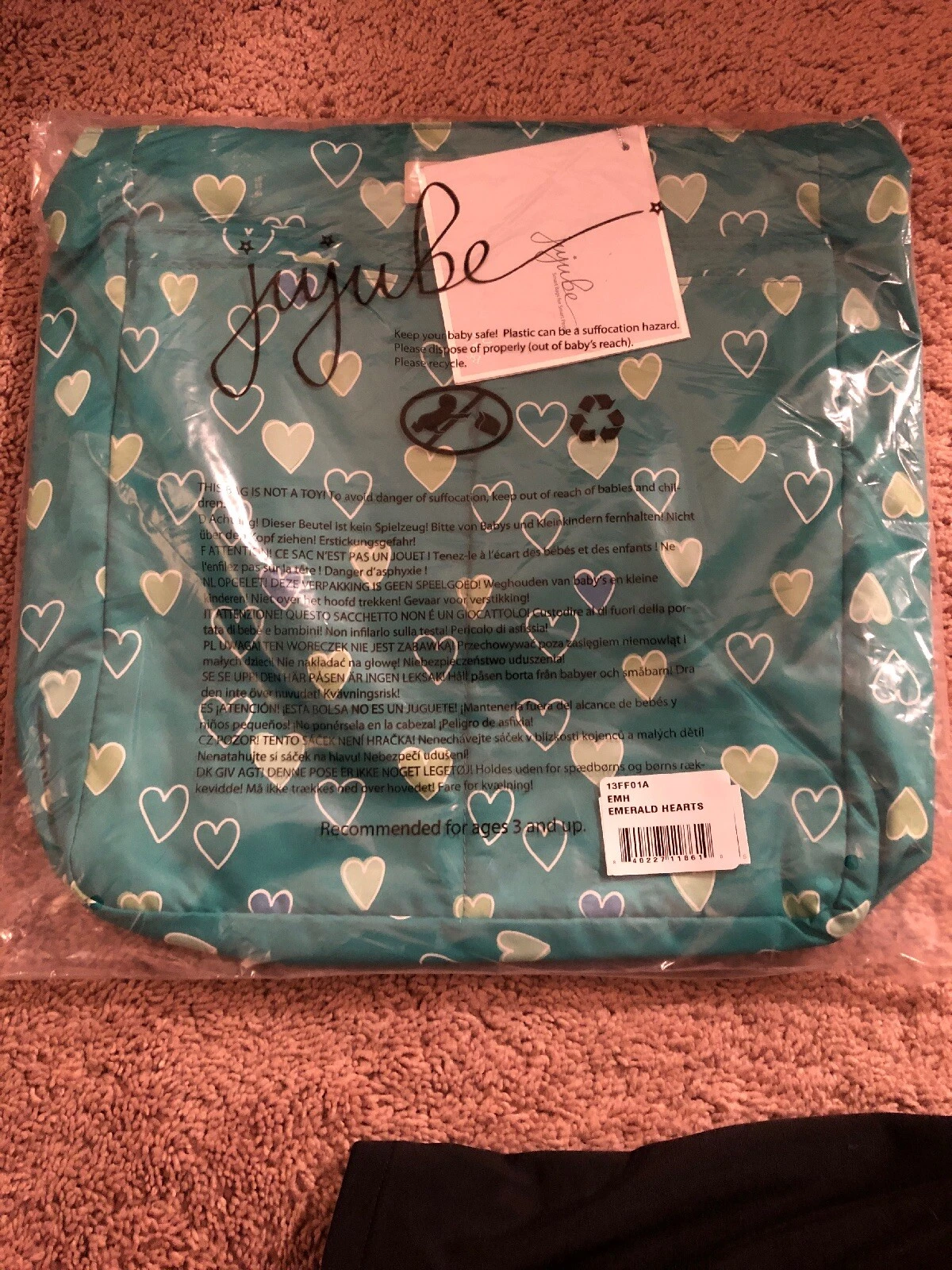 NWT JU JU BE Be Light EMERALD HEARTS Tote Bag Baby Diaper Jujube Green NIP NEW
