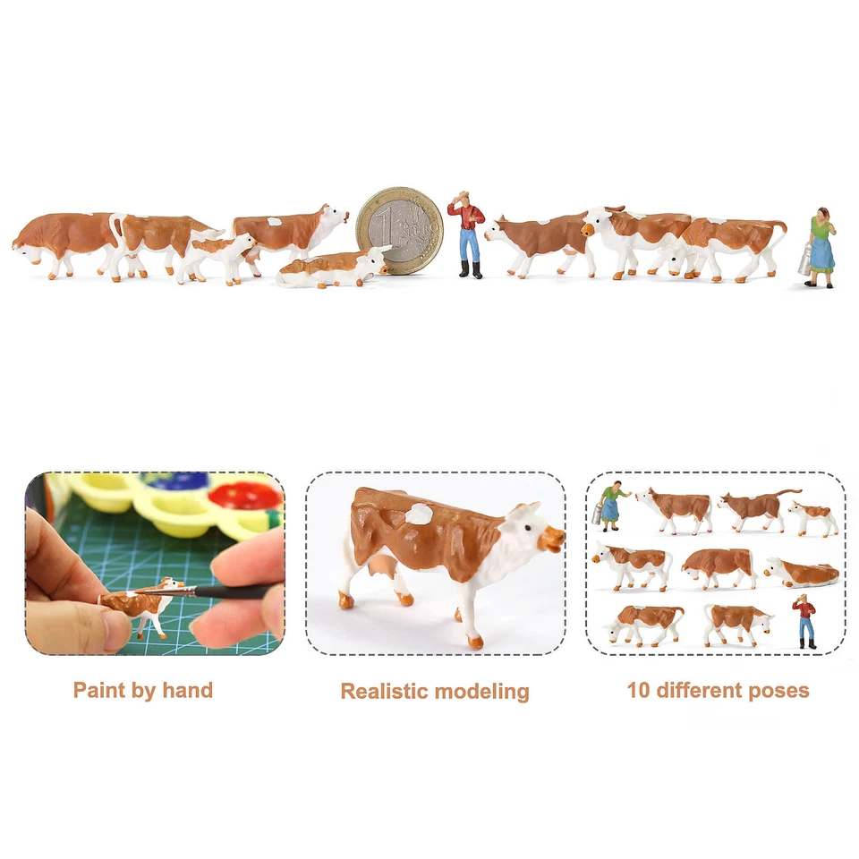 36pcs Model Trains Painted Farm Animals HO Scale 1:87 Brown Cows Cattle Shepherd - Image 3 of 4