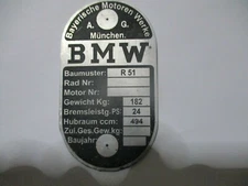 Nameplate BMW R 51 R51 24PS Vintage Motorcycle Plate S96 Etched
