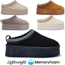 LADIES PLATFORM SLIPPERS BOOTS WARM SLIP ON IN OUT DOOR SNUGG MEMORY FOAM SHOES