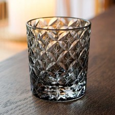 Edo Kiriko Glass Whiskey Glass Tumbler Japanese Style Hand Cut To Star 9oz Gray