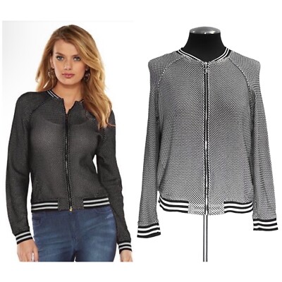 Juicy Couture - Black And White Mesh Bomber Zip-Up - Sz Large - EUC 