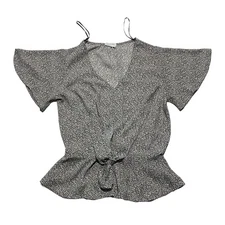 Sienna Sky White & Black Peplum Short Sleeve Tie In Front Blouse Women’s Size XS