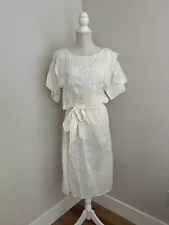 Jessica McClintock Vintage 1980s White Dress Lace Bib Collar Size 8 Charity DS03