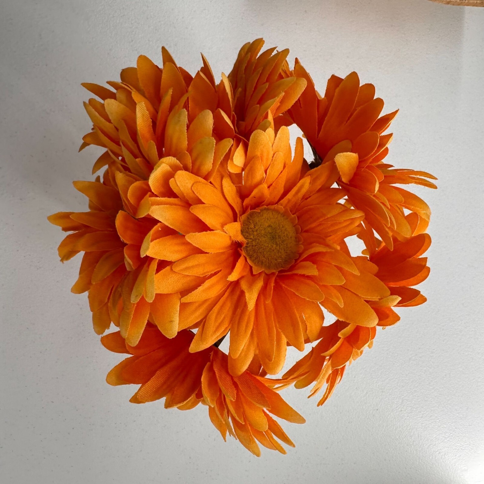 Artificial Orange Gerbera Daisy Bouquet Clear Glass Vase Centerpiece Fall Faux b