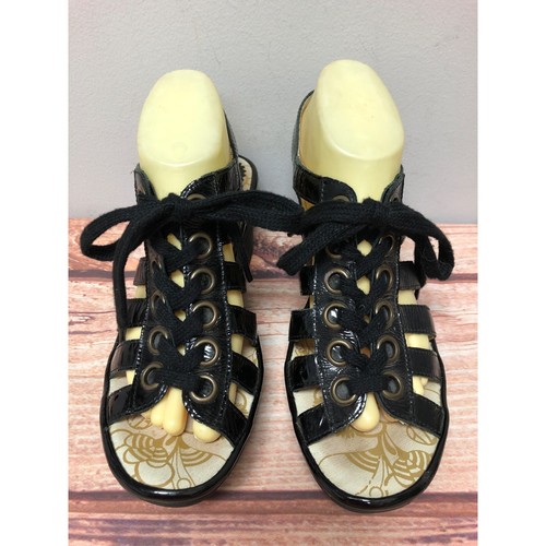 Sandalias de cuña Fly London Yito de charol negro con cordones para mujer 40/9 (8L14) - Imagen 2 de 10