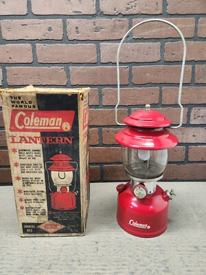 #ad Vintage Coleman Model 200A195 Lantern USA Pyrex 1964 Red Body w Box $250.00