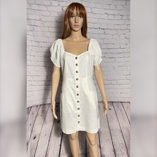 NWT New $118 Madewell Off-White Linen-Cotton Puff-Sleeve Mini Dress Size 8