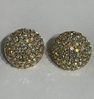 Stunning VTG Swarovski Aurora Borealis Crystal Gold Tone Button Clip-on Earrings — photo 1