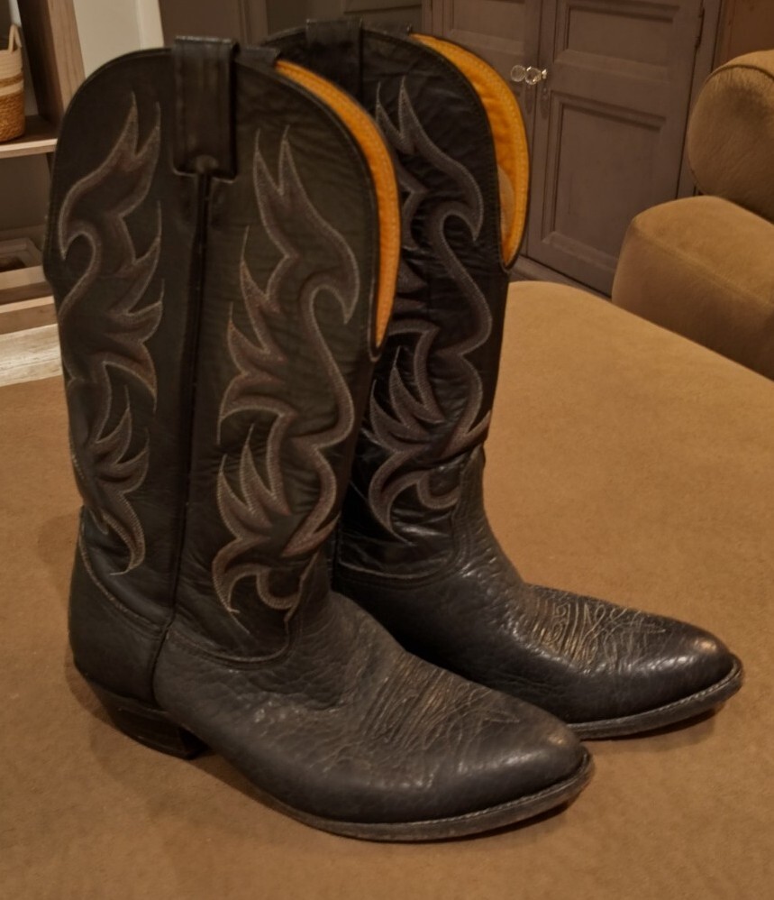 Vintage Nocona Black Leather Cowboy Boots USA Made for Men  display picture 1