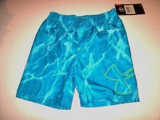 NEW Under Armour 5 turquoise blue boys swim swimsuit trunks shorts elastic waist