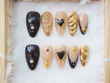 Custom 3D Almond Nailbox, Handmade Reusable Nails, Party & Wedding Set