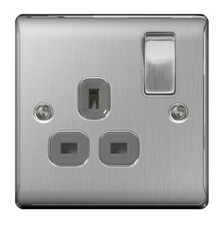 BG Nexus Brushed Steel Switches & Sockets All Range Satin Chrome Grey Inserts