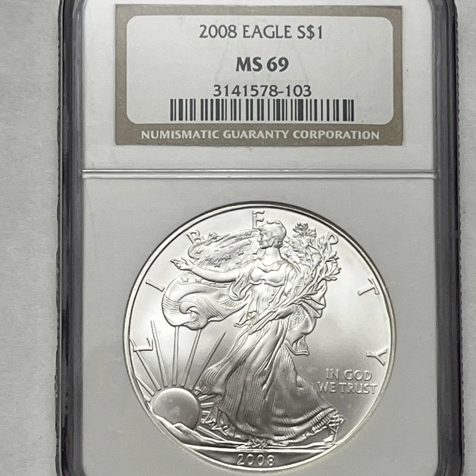 2008 AMERICAN SILVER EAGLE $1 NUMISMATIC GUARANTY MS69 - 103 NGC - Image 2 of 4