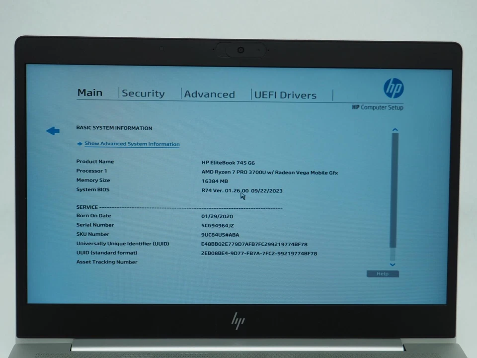 HP ELITEBOOK 745 G6 14" AMD Ryzen 7 3700U 2.30GHz 16GB RAM 256GB NVMe - Image 3 of 4