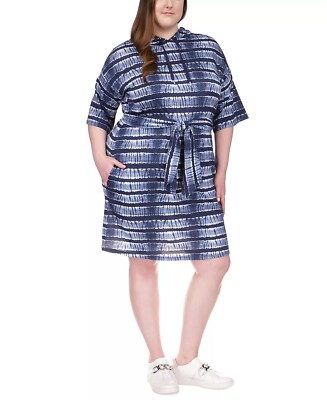 NEW MICHAEL KORS BLUE COTTON SHIFT HOODED BELTED DRESS SIZE 0 X WOMEN $110  | eBay