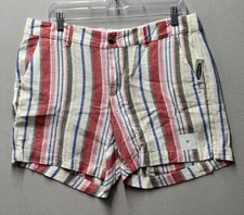 Old Navy Womens Sz 12 Everyday Short Multi Color Striped Linen Blend Boho Casual