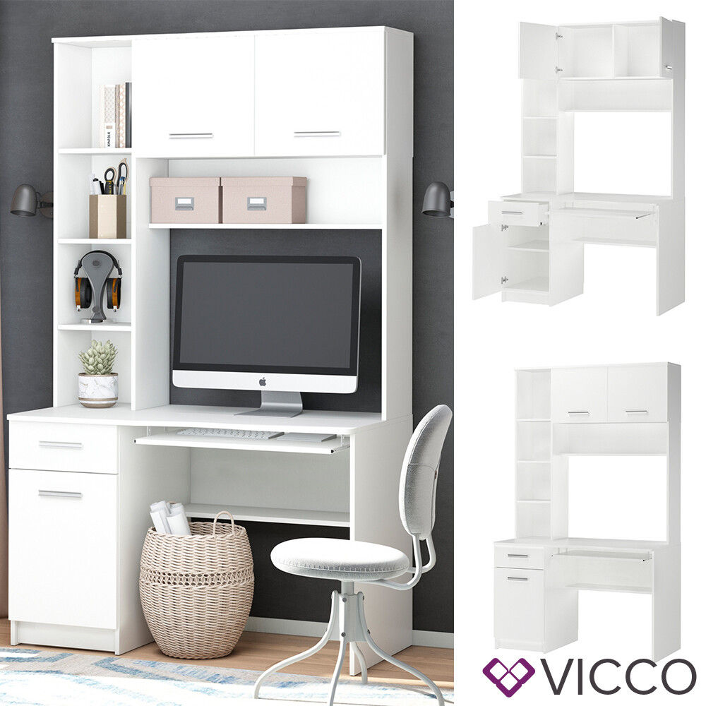 VCM Bureau En Bois Table D'ordinateur Table De Travail Table De Bureau Denkas Blanc