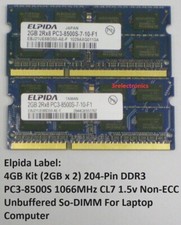 4GB Kit 2GBx2 204-Pin DDR3 PC3-8500S 1066MHz CL7 SODIMM Laptop - Major Brands