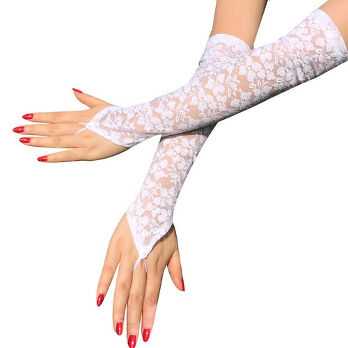 Womens Gloves Sexy Floral Fingerless Gloves Long Lace/Fishnet Arm Elbow Gloves - Picture 5 of 21