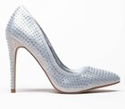 High Heel 4-5/8in Rock Rhinestones Pointy Metallic Silver Pumps US 11 (233) — photo 4