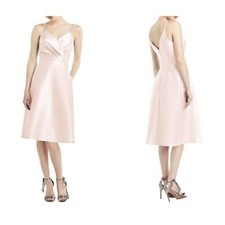 Alfred Sung Draped Faux Wrap Sateen Cocktail Dress V-Neck Blush Size 14 NWT