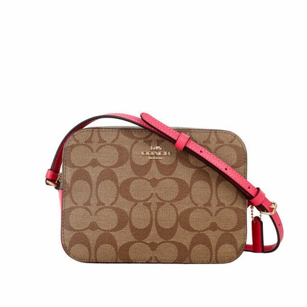 Coach Mini Camera Crossbody Shoulder Bag in Signature Canvas Im/khaki Saddle 2 (91677) for