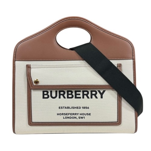 Burberry Medium Logo Pocket Shoulder Bag Canvas 8036784 Beige for Women BURBERRY