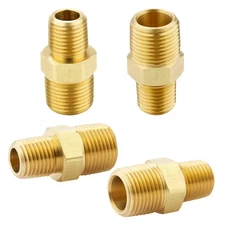 KOOTANS 3/8 NPT x 1/4 NPT Male Solid Brass Hex Nipples Heavy Brass Pipe Adapter 