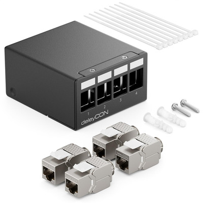 Deleycon Patch Panel 4 Port Trennschalter Set 1HE + 4 Module Keystone Jack RJ45 S