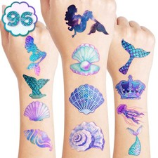 96PCS Mermaid Temporary Tattoos for Kids - Cute Under the Sea Party Favors