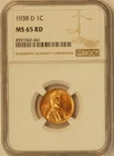 1938 D Lincoln Wheat Small Cent MS 65 RD NGC 1C US COIN PENNY