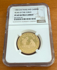 Thailand 1981 CHI Gold 1/2 oz 4000 Baht NGC PF69UC Year of The Child 5800.00 per troy oz