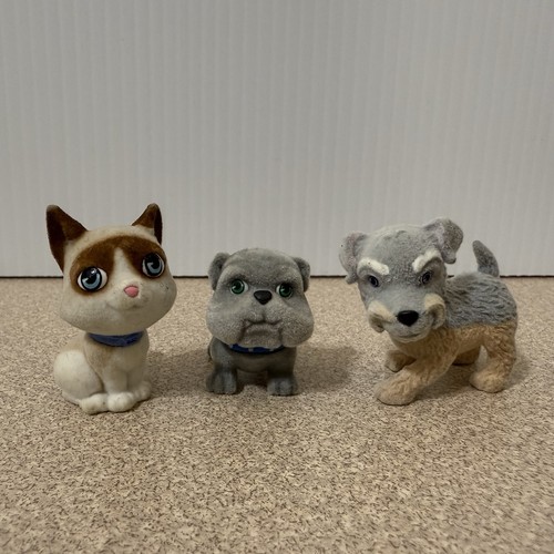 Puppy Kitty in my Pocket Pet Figures Flocked Dollhouse Cat Dogs Plastic lot of 3