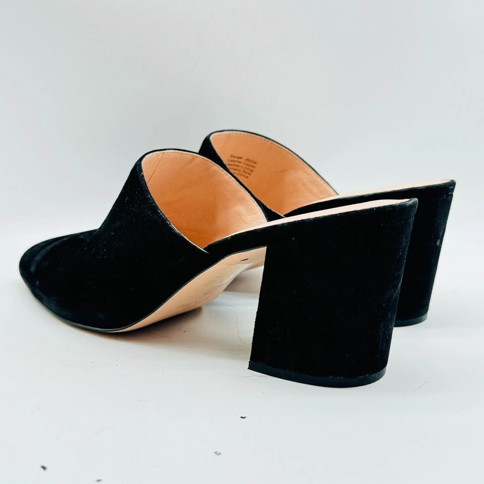 J Crew Zapatos Mujer 8.5 Negro Gamuza Mules Informal Vestido Tacones Deslizables Y2K Años 90 Foto 4 de 4