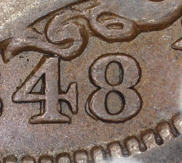 1848 Large Cent, ANACS VF35, Repunched Date, Issue Free - Image 2 of 3