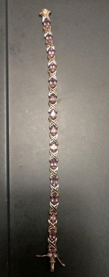 Vintage .925 Silver And Amethyst Stones 7 1/2 In Braclet