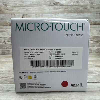 Micro-Touch Nitrile Exam Gloves Sterile *1 DENTED BOX*  Size: LARGE Exp: 05/2029