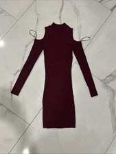 Ambiance Long Sweater Dress Open Shoulder Size Medium Cranberry Color