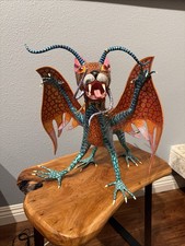 Antonio Joel Garcia Signed Alebrije Orange Winged Feline Dragon Mythical