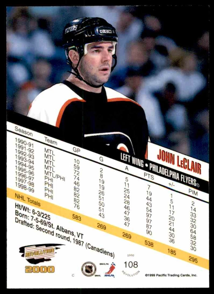 1999-00 PACIFIC REVOLUTION JOHN LECLAIR PHILADELPHIA FLYERS #108 - Image 2 of 2